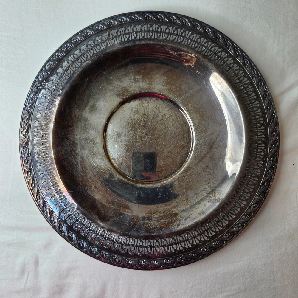 Wm Rogers & Son Silverplate Tray Spring Flower 2021 Pierced Reticulated 12in
